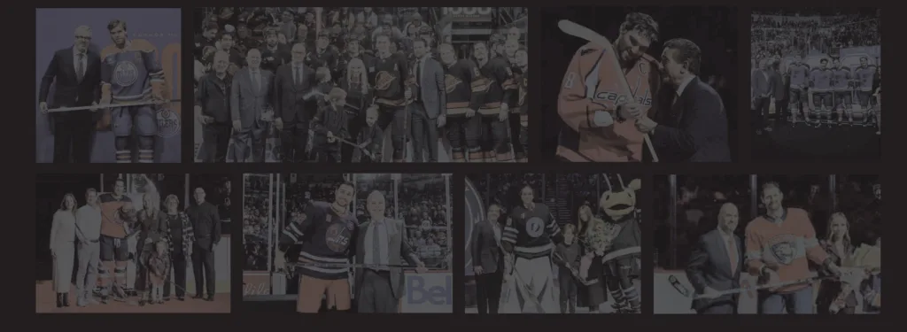 Logan Sports Group milestone award presentations across the NHL, including Edmonton Oilers, Vancouver Canucks, Washington Capitals, Winnipeg Jets, Tampa Bay Lightning and Florida Panthers ceremonies.