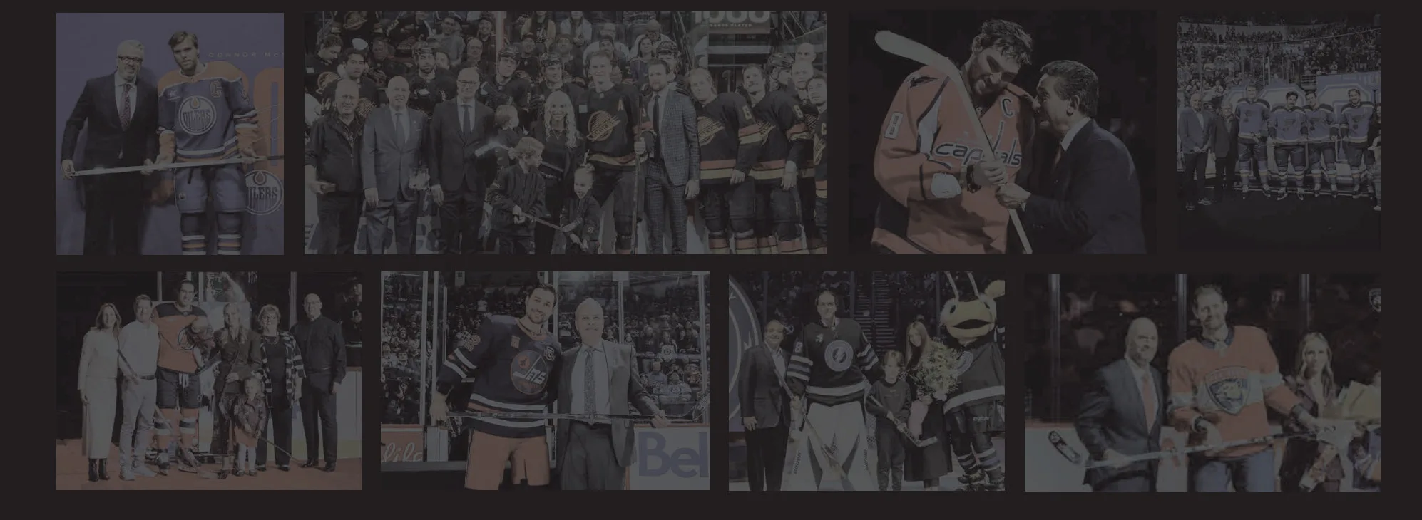 Logan Sports Group milestone award presentations across the NHL, including Edmonton Oilers, Vancouver Canucks, Washington Capitals, Winnipeg Jets, Tampa Bay Lightning and Florida Panthers ceremonies.